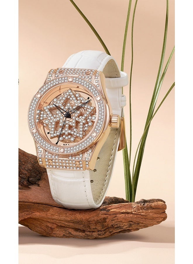 Mark Fairwhale Ladies Watch - Turning Fortune Series, Gold-Tone Case, White Genuine Leather Strap, Quartz Movement, Water Resistant - Image 2